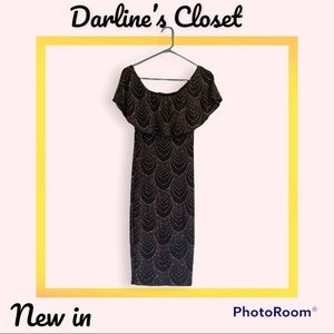 Black and rose gold off shoulders midi dress.